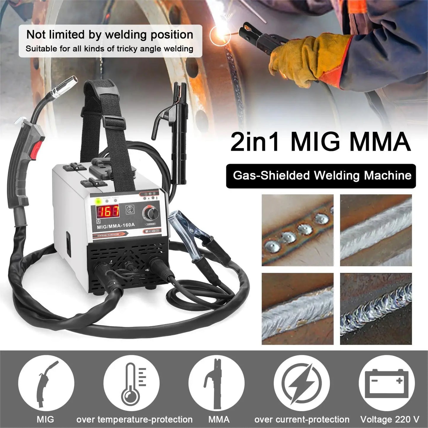 MIG MMA welding machine 2-in-1 220V inverter IGBT automatic wire feeding contact welding gas arc welding machine