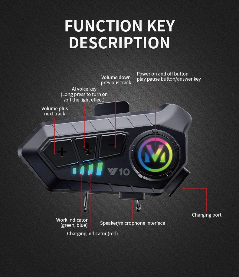 Motorcycle Helmet Headset IPX6 Waterproof Noice Reduction Earphone Super Long Standby Wireless Hands Free Headphone