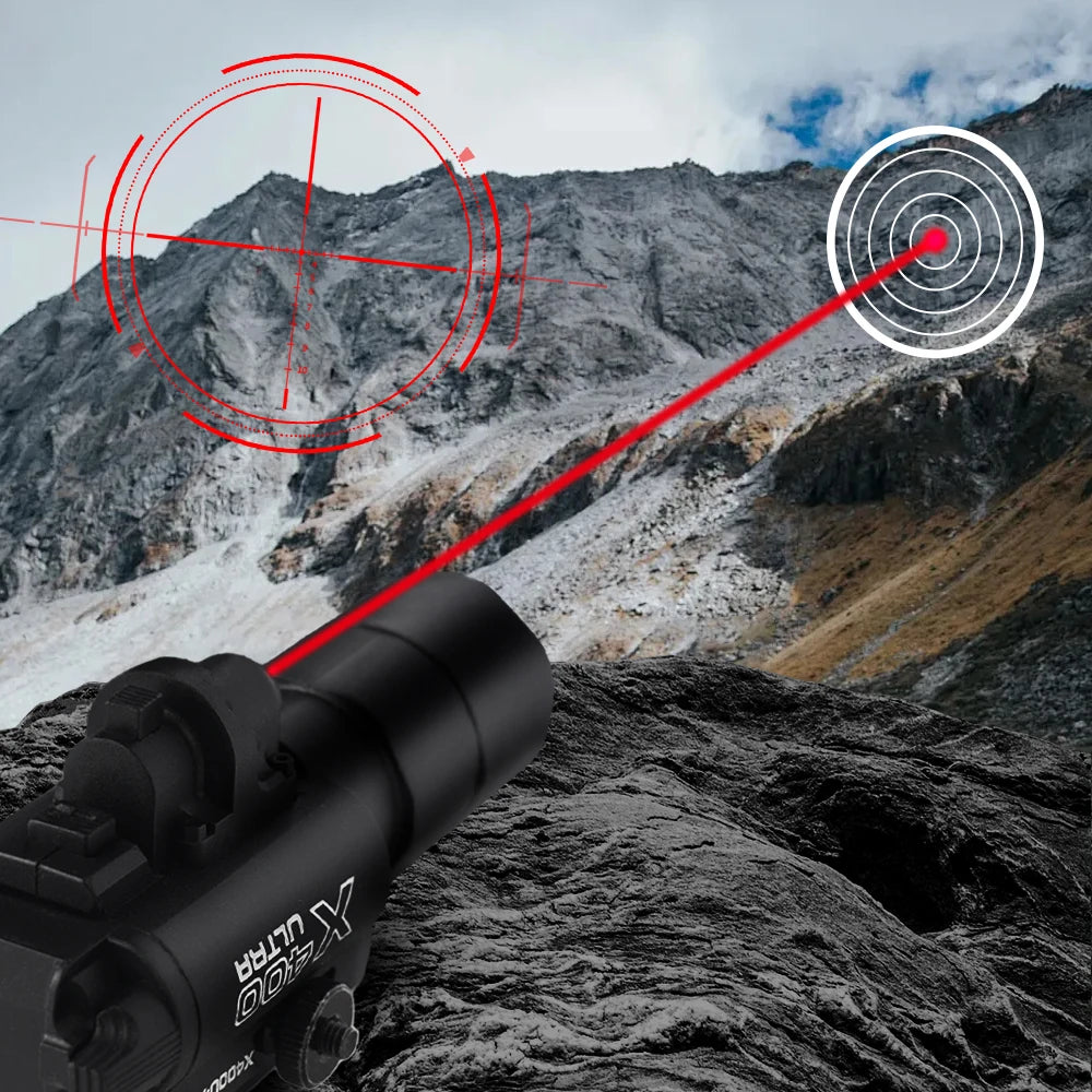 X400U Tactical Flashlight with Laser Sight, Dual-Mode White Light & Red Laser, One-Button Switch, Aircraft Aluminum Alloy, Quick