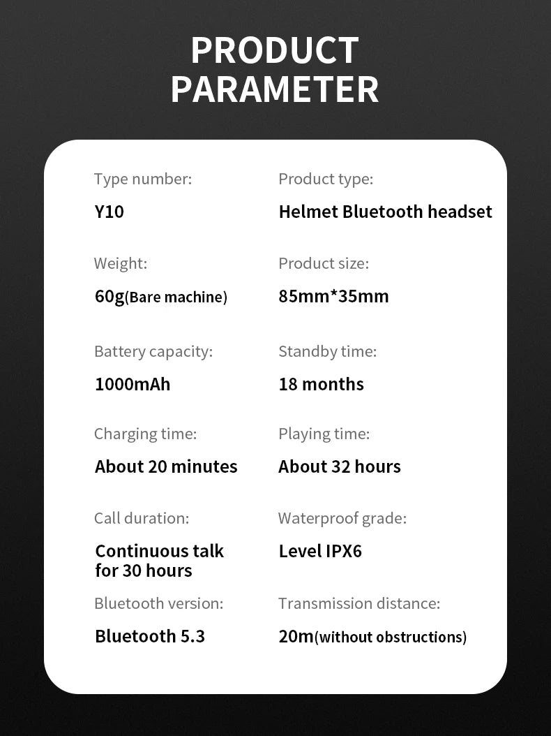 Motorcycle Helmet Headset IPX6 Waterproof Noice Reduction Earphone Super Long Standby Wireless Hands Free Headphone