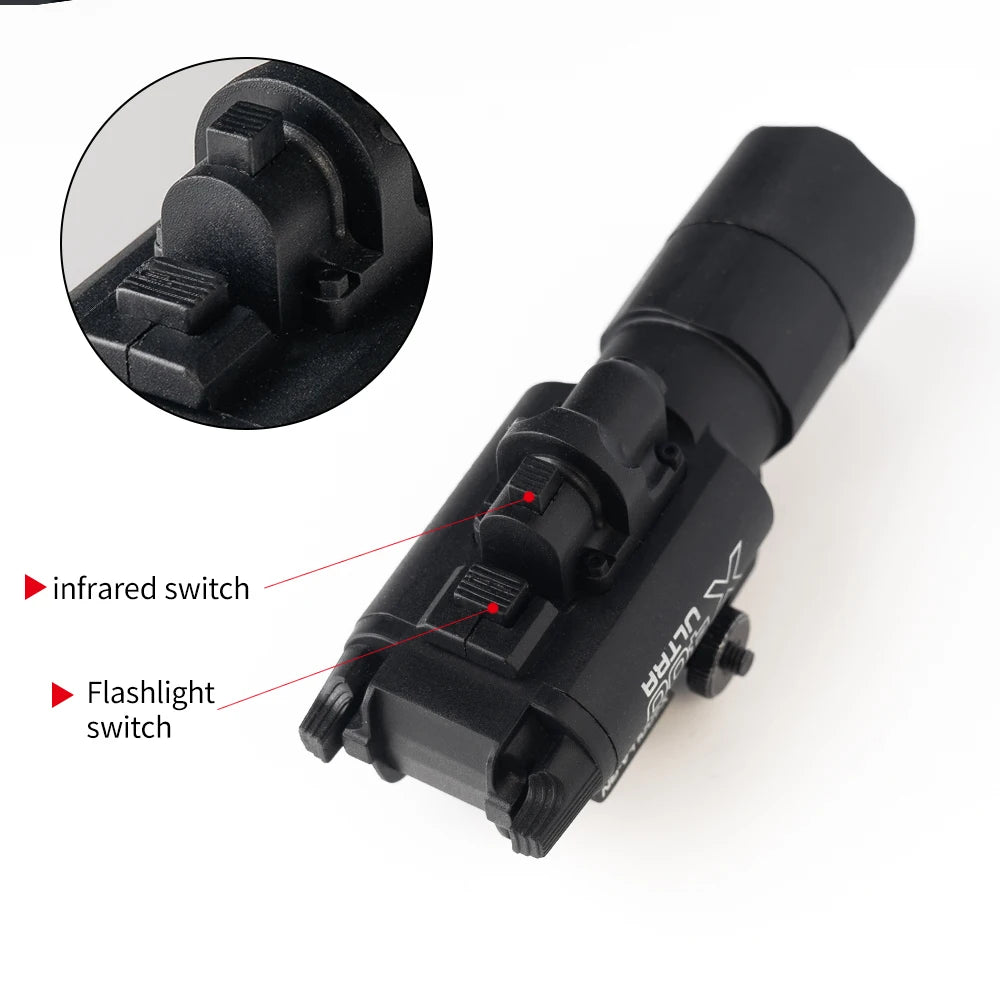 X400U Tactical Flashlight with Laser Sight, Dual-Mode White Light & Red Laser, One-Button Switch, Aircraft Aluminum Alloy, Quick