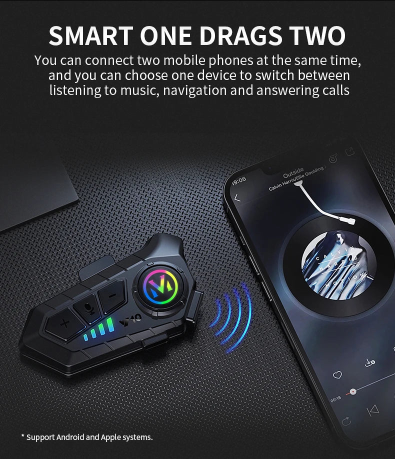Motorcycle Helmet Headset IPX6 Waterproof Noice Reduction Earphone Super Long Standby Wireless Hands Free Headphone